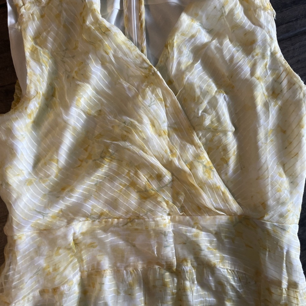 Lauren Ralph Lauren Black Label Yellow & White Sheer Smock Dress Tiered Slvls 4P - Picture 4 of 10